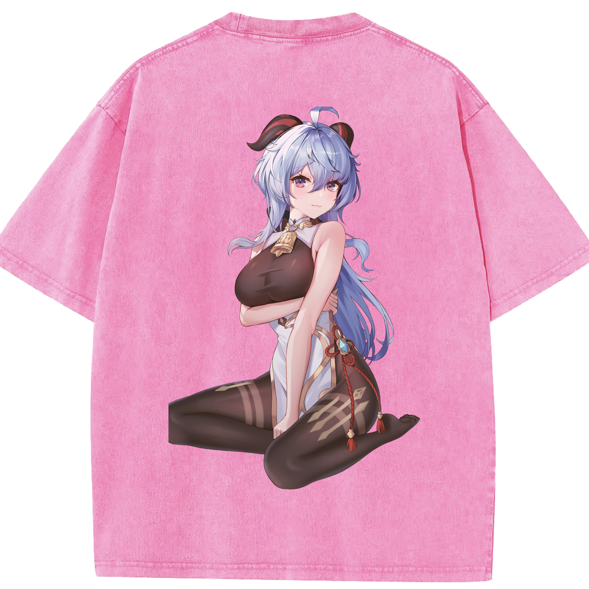 げんし神 甘雨 かんう genshin Ganyu 綿100% ヴィンテージ風 半袖Tシャツ（背面プリント）